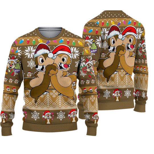 Chip And Dale Ugly Christmas Sweater, Chip Dale Light Christmas Sweater, Couple
