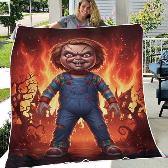Chucky Blanket  Scary Killer Doll Throw, Horror Movie Blanket, Creepy Slasher Bedding