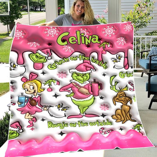 Personalized funny character Blanket | Custom Name Grin Christmas Fleece Blanket
