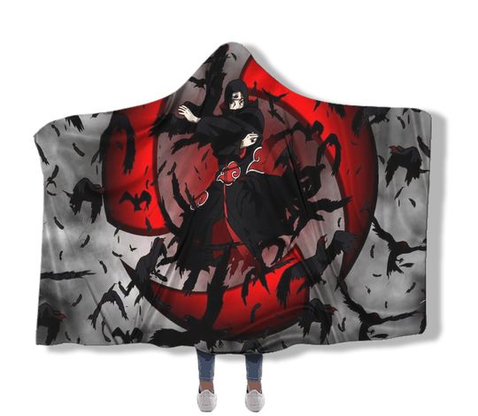 Uchiha Itachi Hooded Blanket, Narutoo Anime Hooded Blanket, Gift For Fans