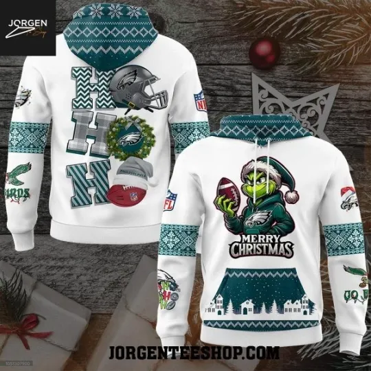 Discover Green & White Football Fan Christmas Night 2025 Ho Ho Ho 3D Hoodie