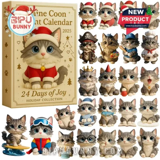Discover Maine Coon Inspired Advent Calendar 2025 24-Day Christmas Countdown Gift