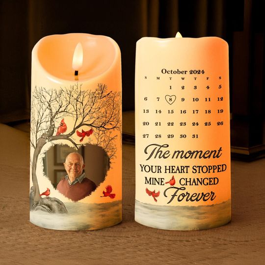 Discover The Moment Your Heart Stopped Mine Changed Forever, Personalizes Photo LED Candle, Photo Sympathy Candle, Bereavement Gifts For Family