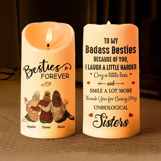 Discover Our Laughs Are Limitless Our Memories Are Countless, Personalized LED Candle, Christmas Gift For Best Friends, BFF, Sisters, Christmas Gift