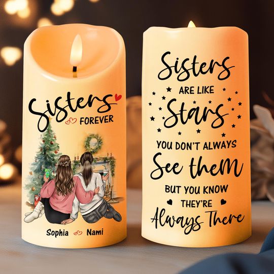Discover Personalized Sisters Led Candle, Soul Sisters Gift, Sisters Keepsake Gift, Gift for Friends, Xmas Gift for Sister, Sisters Are Like Stars