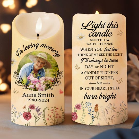 Discover Personalized Photo Memorial Led Candle, Memorial Candle For Loss Of Loved One, Sympathy Gift, Remembrance Candle Gift, Loss of mother gift