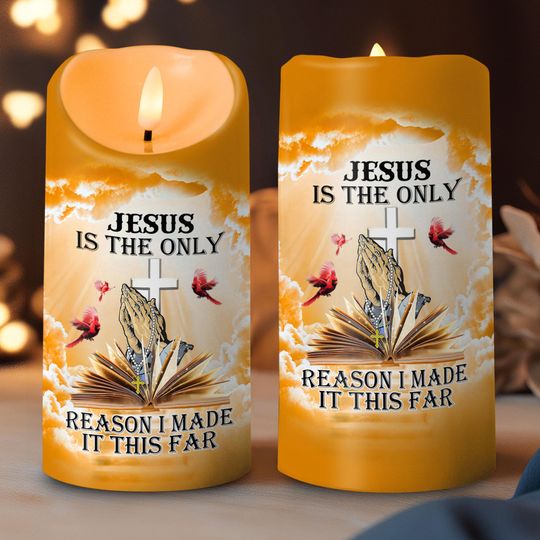 Jesus Is My Only Season I Made This Far LED Candle, Faith Christian Gift, Religious Decor For Christian, Jesus Christmas Gift, Catholic Gift