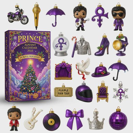 Discover Prince Inspired Advent Calendar 2025  24-Day Mystery Box with Purple Pop Style Mini Items  Collector Countdown Set for Fans