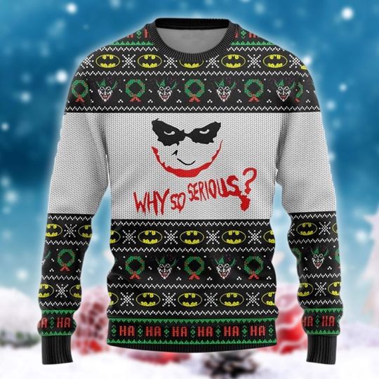 Discover Why So Serious Christmas Sweater, Comic Villain Holiday Jumper, Gotham Inspired Gift, Funny Clown Prince Crewneck