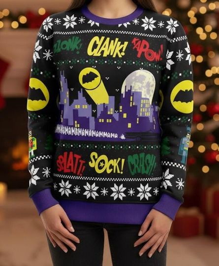 Batman Ugly Christmas Sweater, Gotham City Sweater, Superhero Holiday Gift for Men Women, Xmas Ugly Sweater Christmas Gift