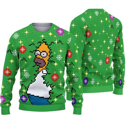 Discover Funny Homer Simpson Christmas Sweater, Ugly Xmas Jumper, Cartoon Holiday Sweatshirt Gift for Men Women Fans Xmas Party Outfit
