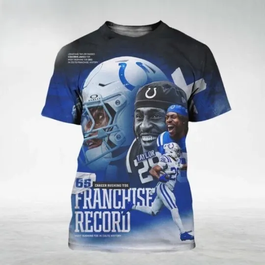 Discover Jonathan Taylor 65 Career Rushing TDs Colts History 2025 3D T-Shirt