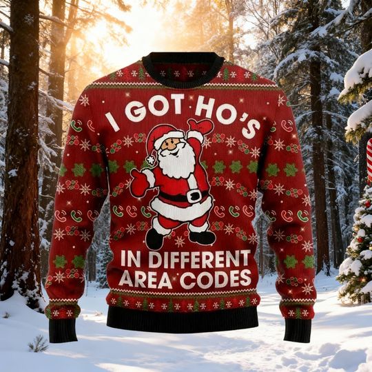 Discover Funny Santa Claus Christmas Sweater, I Got Ho Ho Ho's Holiday Jumper, Naughty Xmas Ugly Sweater, Area Code Party Gift, Humor Pimp Santa Knit