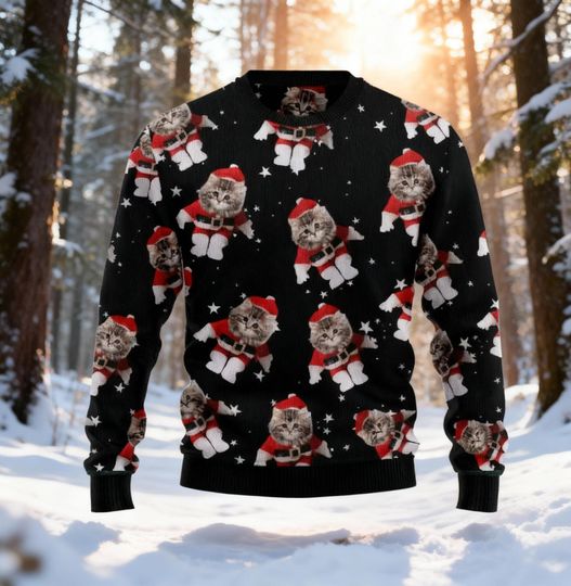 Discover Personalized Cat Photo Christmas Sweater, Custom Pet Face Ugly Sweater, Your Cat Santa Holiday Jumper, Cat Mom Gift, Unique Pet Lover Knit