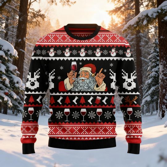 Discover Funny Holiday Wine Drinking Sweater, Tipsy Old Man Winter Ugly Christmas Sweater, Adult Xmas Party Jumper, Festive Red Black Gift