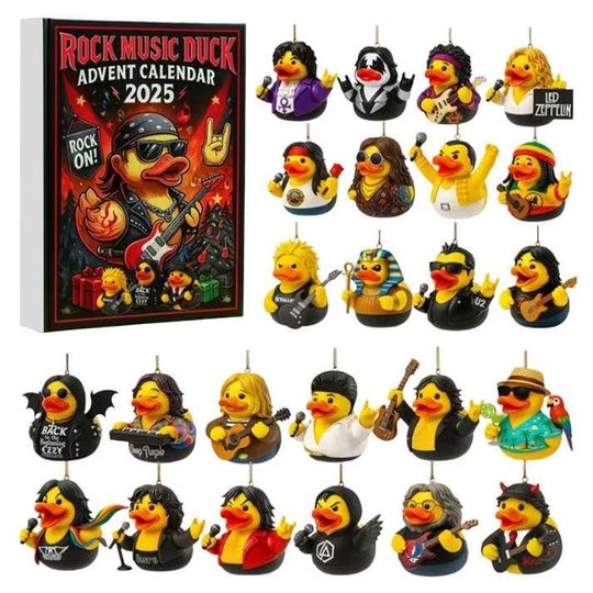 Discover Rock Music Duck Advent Calendar, Christmas Countdown Calendar, Music Concert Tree Decoration With Guitars, Rock Band Christmas Ornament