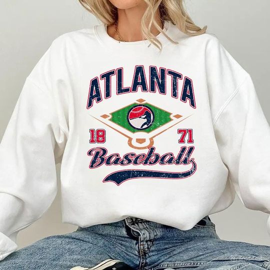 Discover Atlanta Baseball Sweatshirt, Vintage Unisex Crewneck, Cozy Streetwear, Retro Sports Graphic Pullover