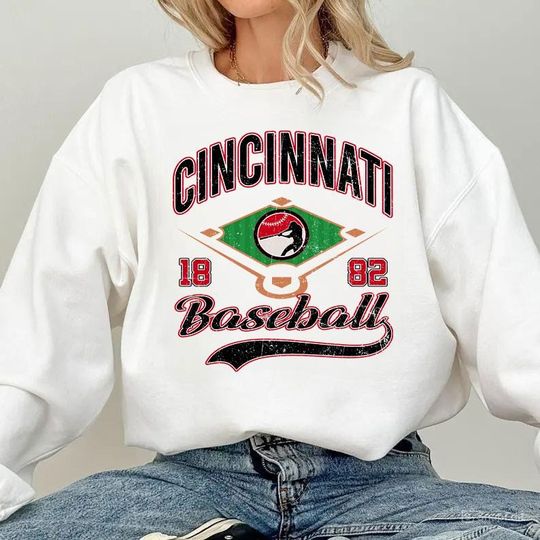 Discover Cincinnati Baseball Sweatshirt, Vintage Unisex Crewneck, Retro Sports Graphic Pullover, Cozy Streetwear Gift