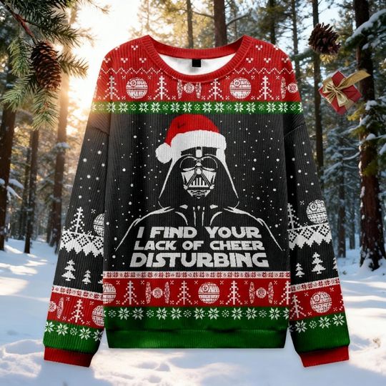 Discover Dark Side Villain Christmas Sweater, Disturbing Lack of Cheer Ugly Xmas Jumper, Sci-Fi Anti Holiday Quote Gift, Galactic Empire Party Top