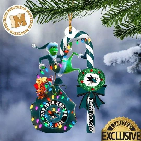 Discover Personalized San Jose Team Sharks Candy Cane Christmas Ornament