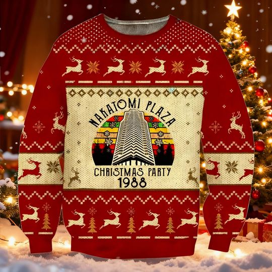 Nakatomi Plaza Xmas Sweater, 80s US Movie Funny Sweater, Comedy Xmas Sweatshirt, Christmas Party 1988 Ugly Sweatshirt