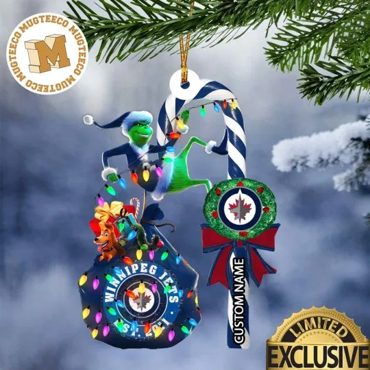 Discover Personalized Winnipeg Team Jets Candy Cane Christmas Ornament