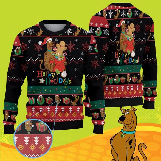Scooby Happy Holiday Christmas Knitted Sweater, US Movie Funny Sweater, Christmas Party Ugly Sweatshirt, Comedy Xmas Sweatshirt