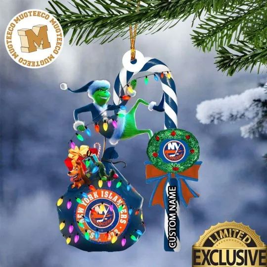 Discover Personalized New York Team Islanders Candy Cane Christmas Ornament