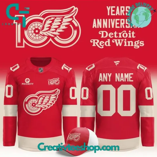 Discover Red Wings 100 Years of Hockeytown Custom Red Men's Hockey Jersey