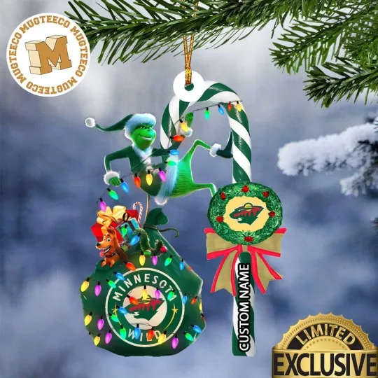 Personalized Minnesota Team Wild Candy Cane Christmas Ornament