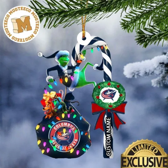 Discover Personalized Columbus Blue Team Jackets Candy Cane Christmas Ornament