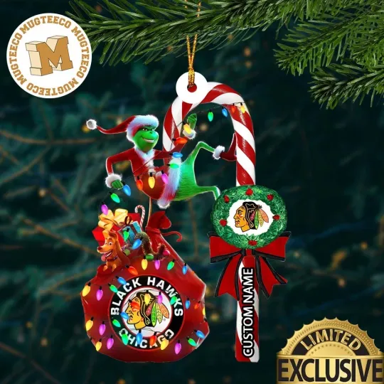 Discover Personalized Chicago Team Blackhawks Candy Cane Christmas Ornament