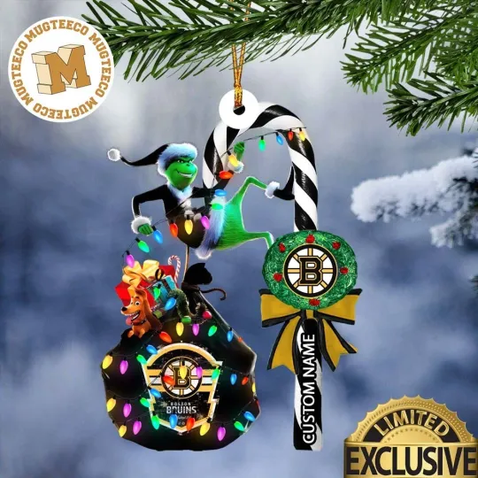 Discover Personalized Boston Team Bruins Candy Cane Christmas Ornament