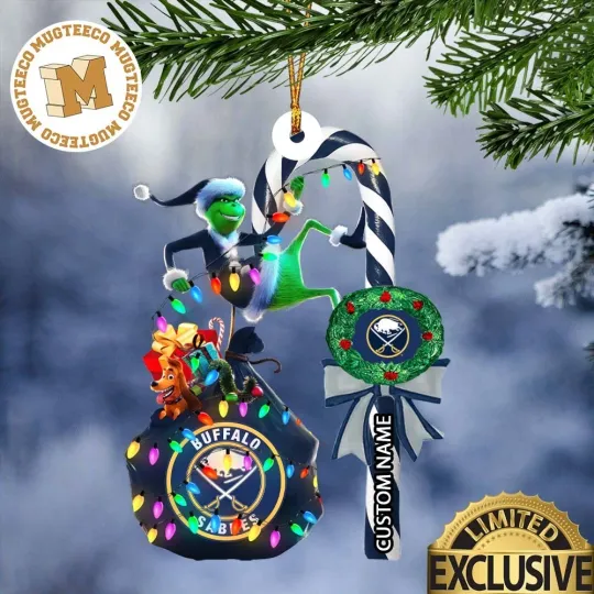 Discover Personalized Buffalo Team Sabres funny character Candy Cane Christmas Ornament