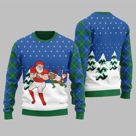 Discover Santa Football Ugly Christmas Sweater Funny Reindeer Xmas Holiday Knit Jumper Gift