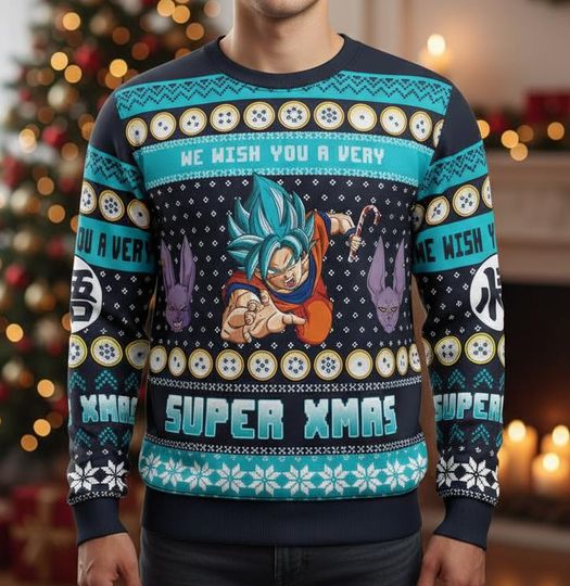 Dragon Ugly Christmas Sweater, Goku Super Xmas Sweater, Anime Christmas Gift For Men Women, Xmas Holiday Gift
