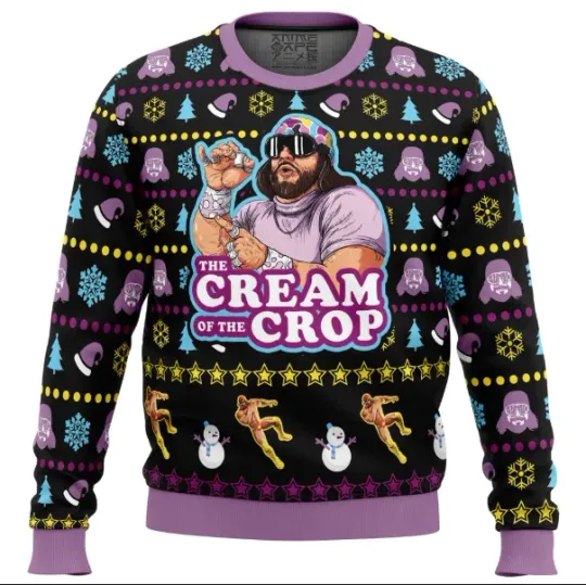 Cream of the Crop Ugly Christmas Sweater Funny Retro Wrestling Xmas Gift Unisex