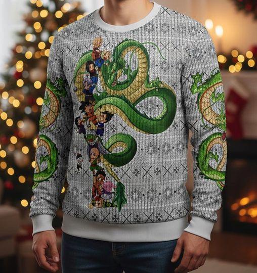 Dragon Ball Ugly Christmas Sweater , Shenron Sweater, Anime Christmas Gift For Men Women, Xmas Holiday Gift