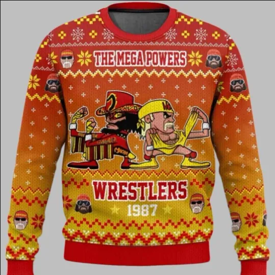 Discover The Mega Powers Wrestlers 1987 Funny Christmas Ugly Sweater Holiday Knit Unisex
