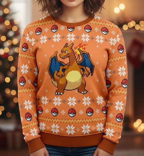 PKM Ugly Christmas Sweater Charizard Sweater Xmas Holiday Christmas Gift For Men Women