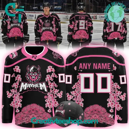 Discover Macon Mayhem x Cherry Blossom Custom Hockey Jersey