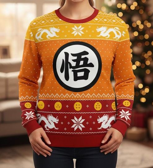 Dragon Ugly Christmas Sweater, Goku Sweater, Anime Christmas Gift For Men Women, Xmas Holiday Gift