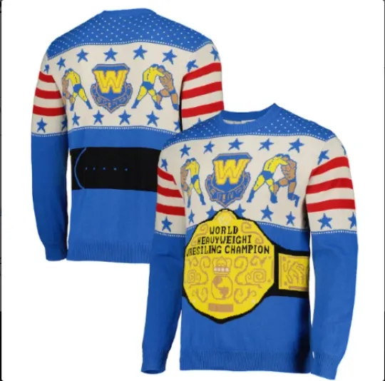 Discover World Heavyweight Wrestling Champion Belt Ugly Christmas Sweater Unisex Holiday