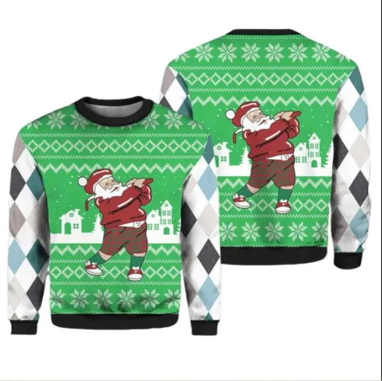 Discover Funny Santa Golfing Ugly Christmas Sweater Holiday Party Pullover