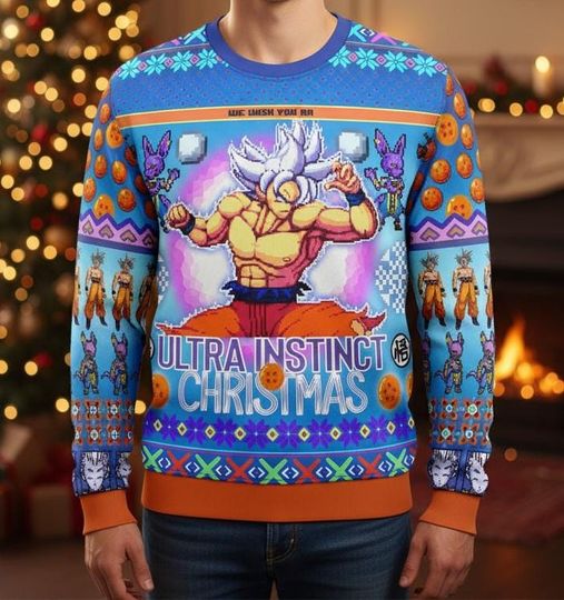 Dragon Ugly Christmas Sweater, Ultra Instinct Goku Sweater, Anime Christmas Gift For Men Women Kids Xmas Holiday Gift