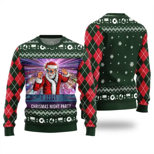 Discover DJ Santa Christmas Sweater – Funny “Christmas Night Party” Ugly Xmas Pullover