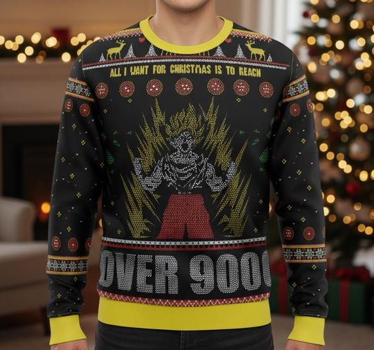 Discover Dragon Ugly Christmas Sweater Over 9000 Sweater Anime Xmas Holiday Gift For Men Women