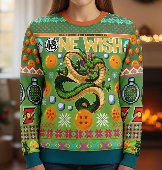 Dragon Ugly Christmas Sweater, Shenron Dragon Sweater, Anime Xmas Gift for Men Women, Holiday Gift