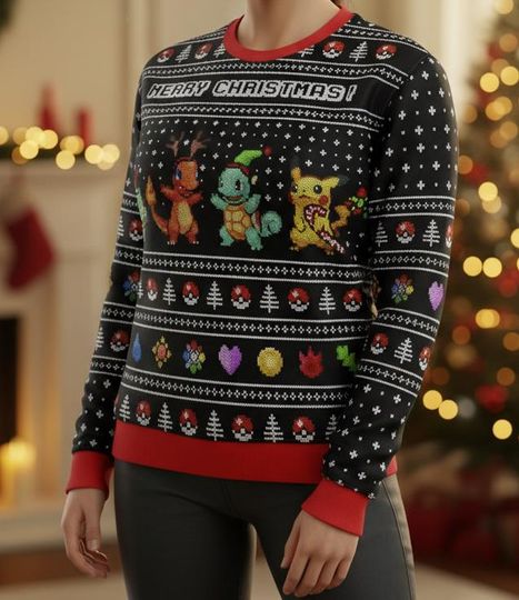 PKM Ugly Christmas Sweater, Pika Sweater, PKM Christmas Gift For Men Women, Xmas Holiday Gift