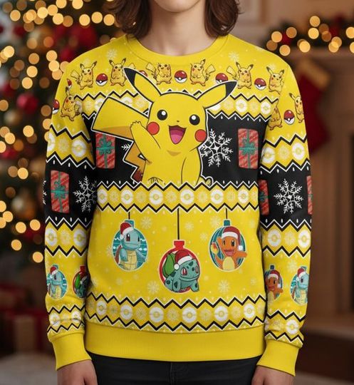 Discover PKM Ugly Christmas Sweater Pika Sweater Anime Christmas Gift For Men Women Kids Xmas Holiday Gift